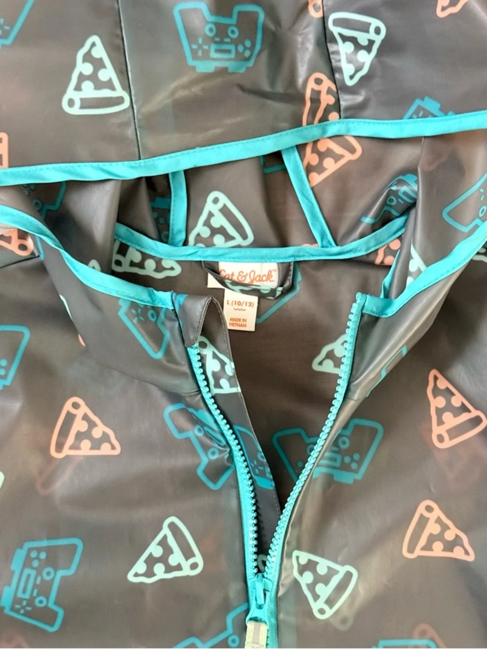 Cat & Jack Kids’ Hooded Rain Jacket with Teal & Coral Prints
